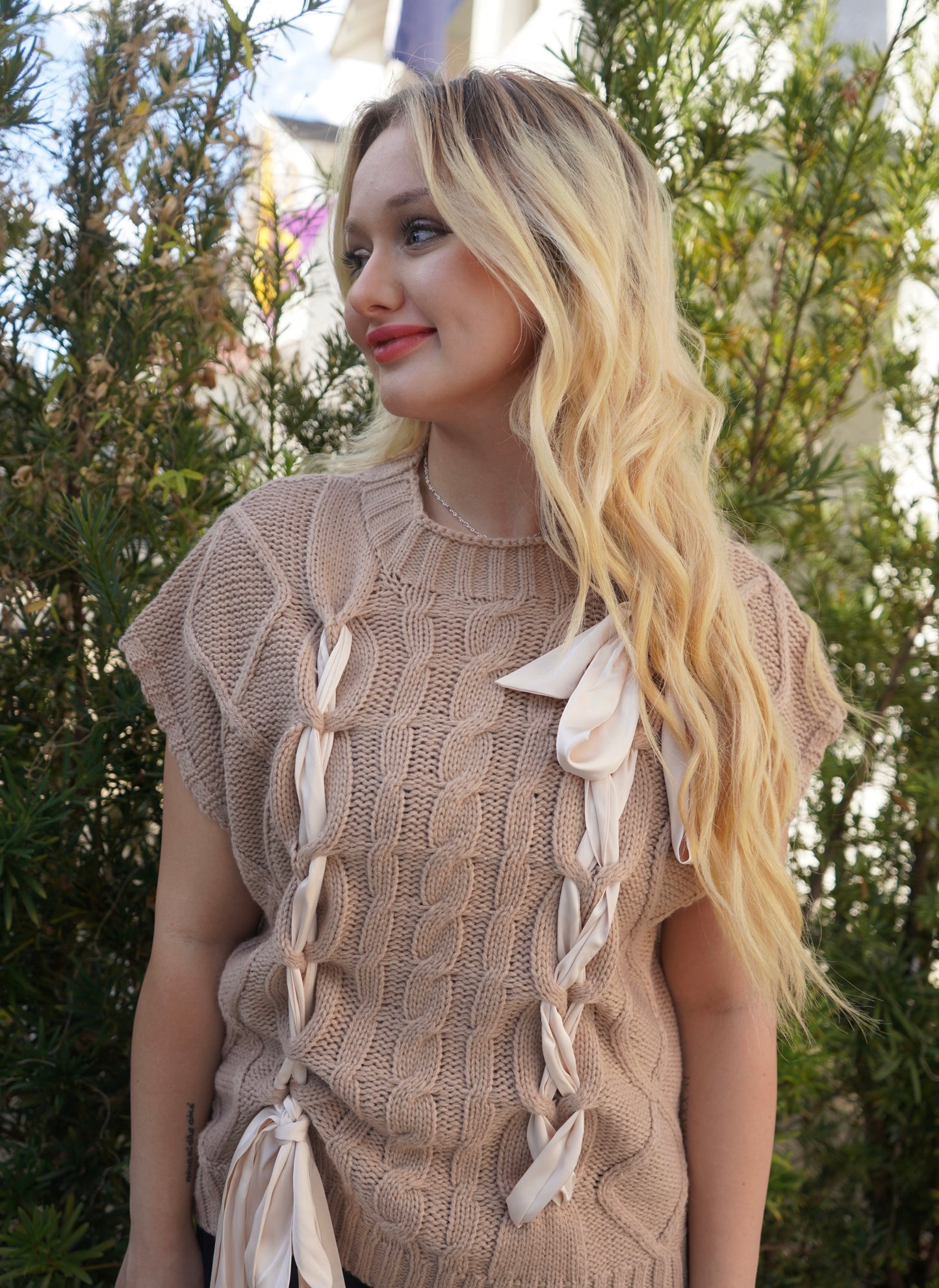 Mocha and Silk Ribbon Sweater