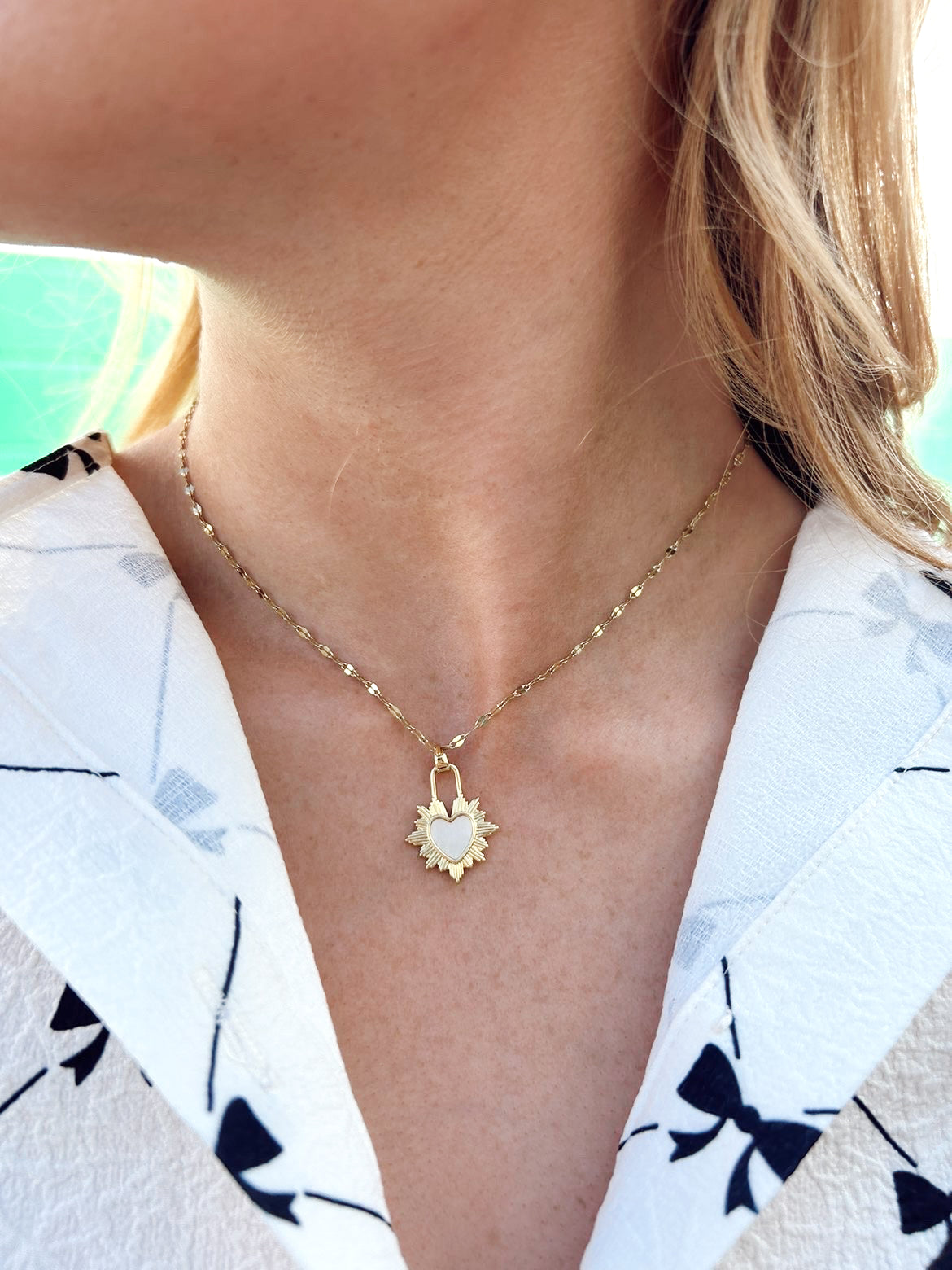 Mother of Pearl Sacred Heart Necklace