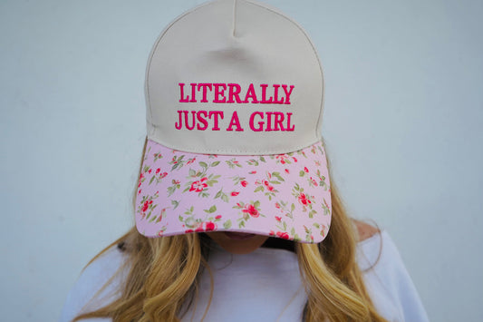 Literally Just A Girl Pink Floral Hat