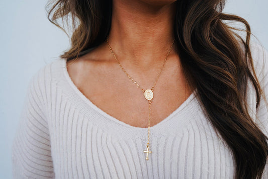 Virgin Mary Cross Necklace- GOLD
