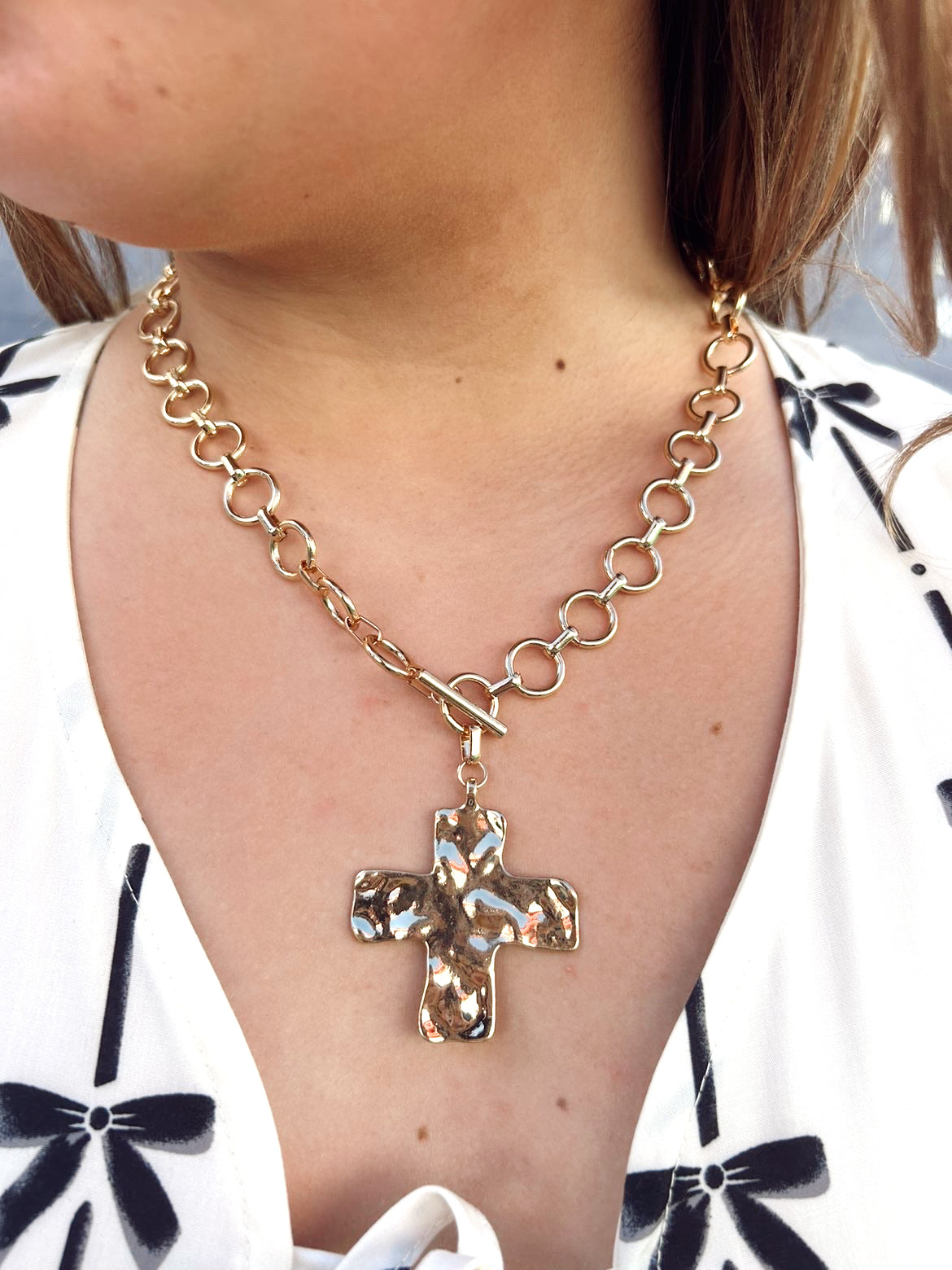 Gold Chunky Cross Necklace